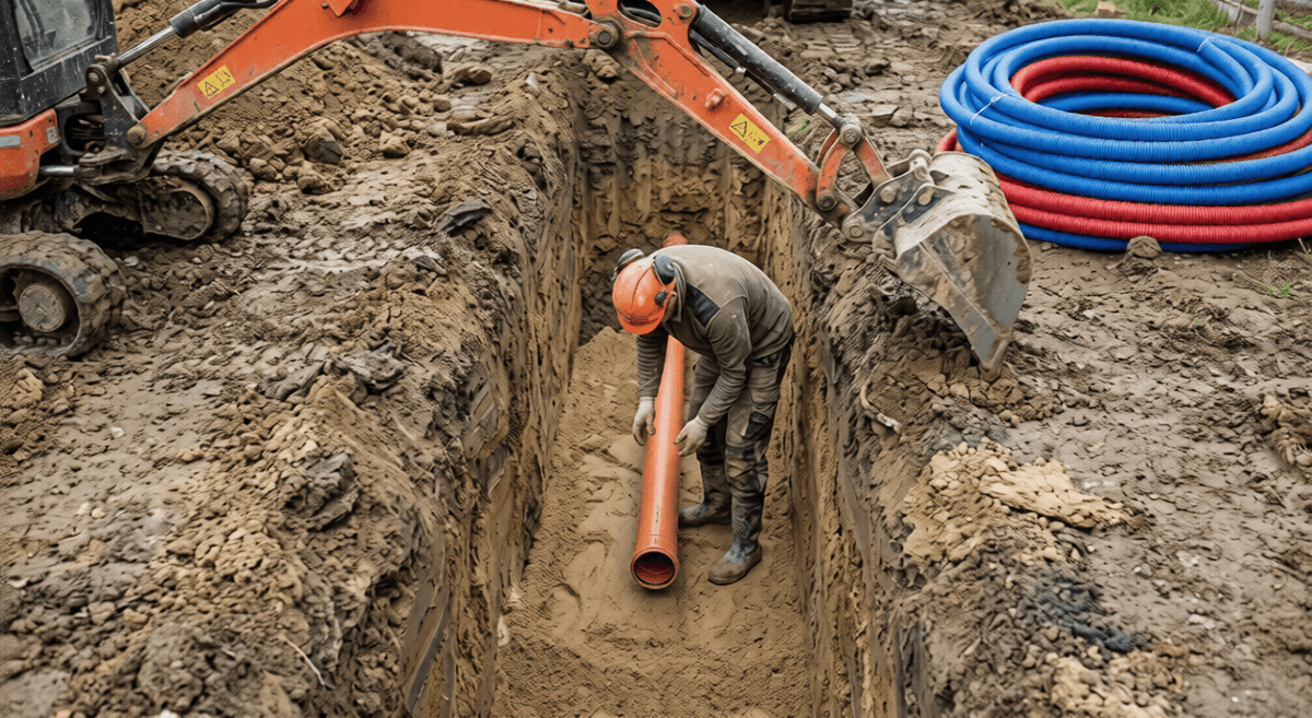 Pokládka kanalizace v rýze